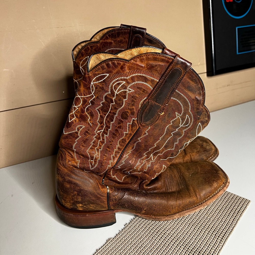 JB Dillon Mens Brown Goat Leather Square Toe Western Cowboy Boots JBM3208 11.5 D